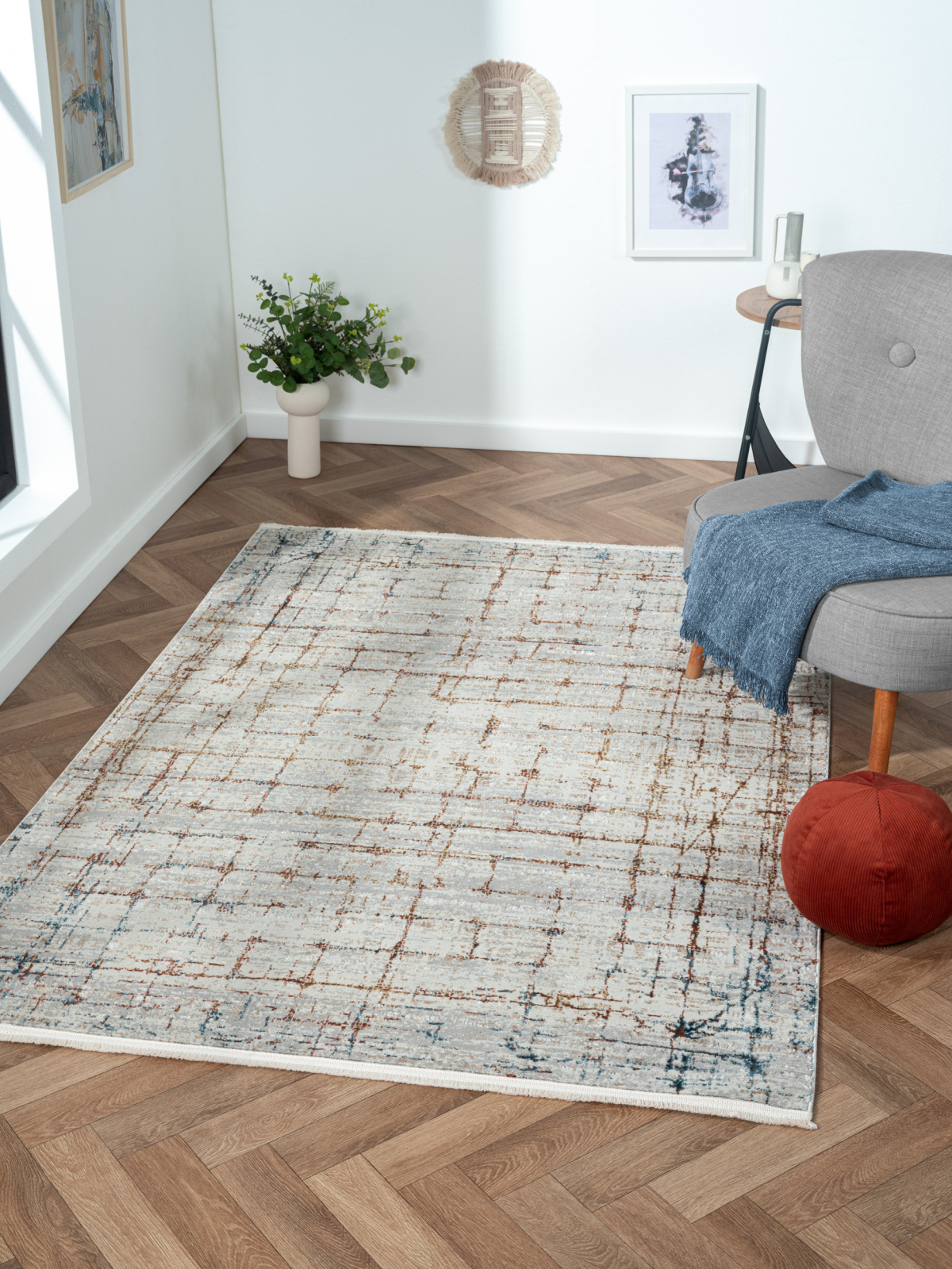 Kurzflorteppich ESME 3 - grau-terra - 140x200 cm
