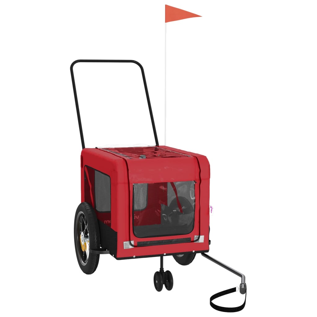 vidaXL Pet Bicycle Trailer Iron Oxford Cloth Vermelho Preto