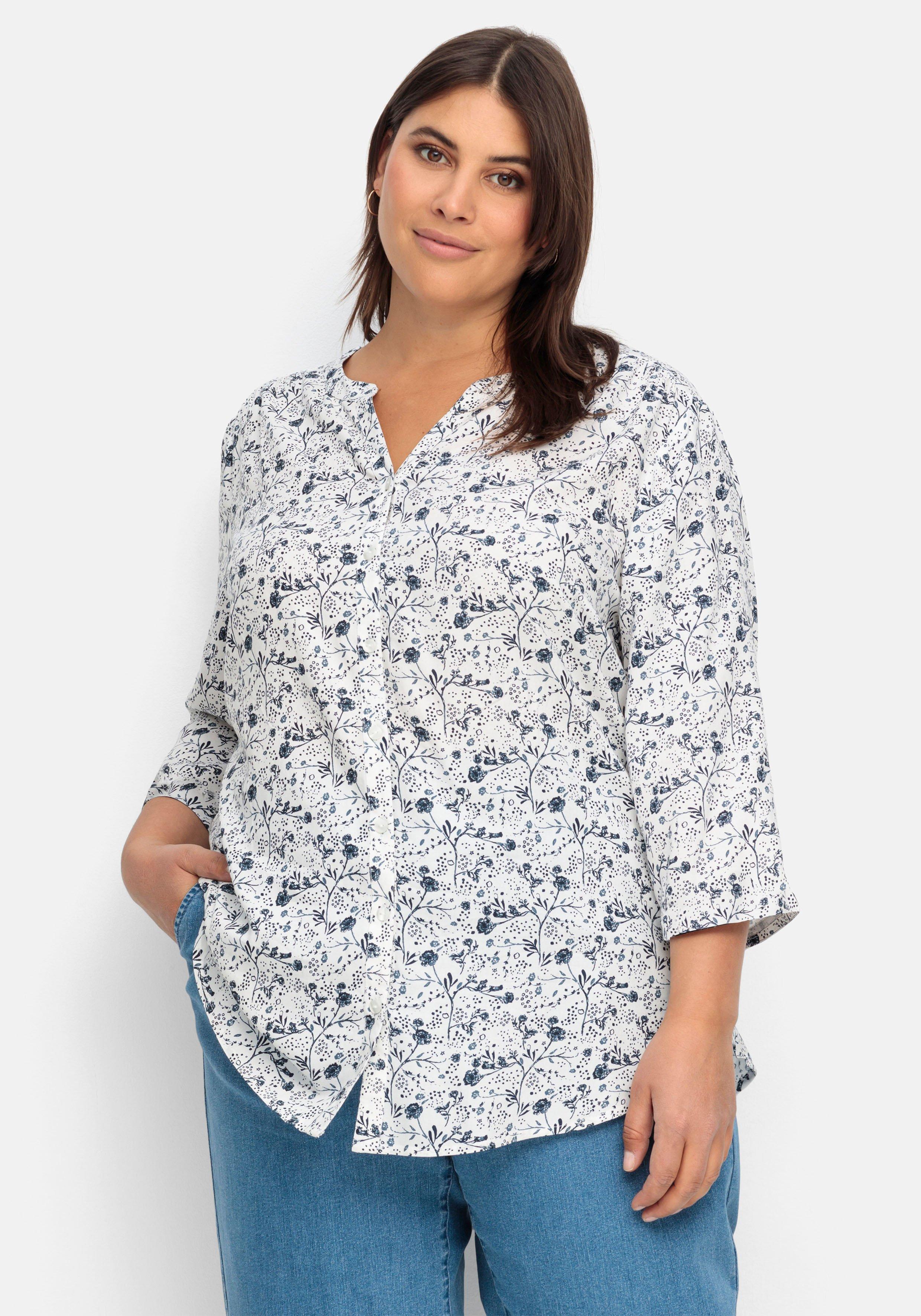 3/4-Arm-Bluse mit Blumenprint, leicht transparent
