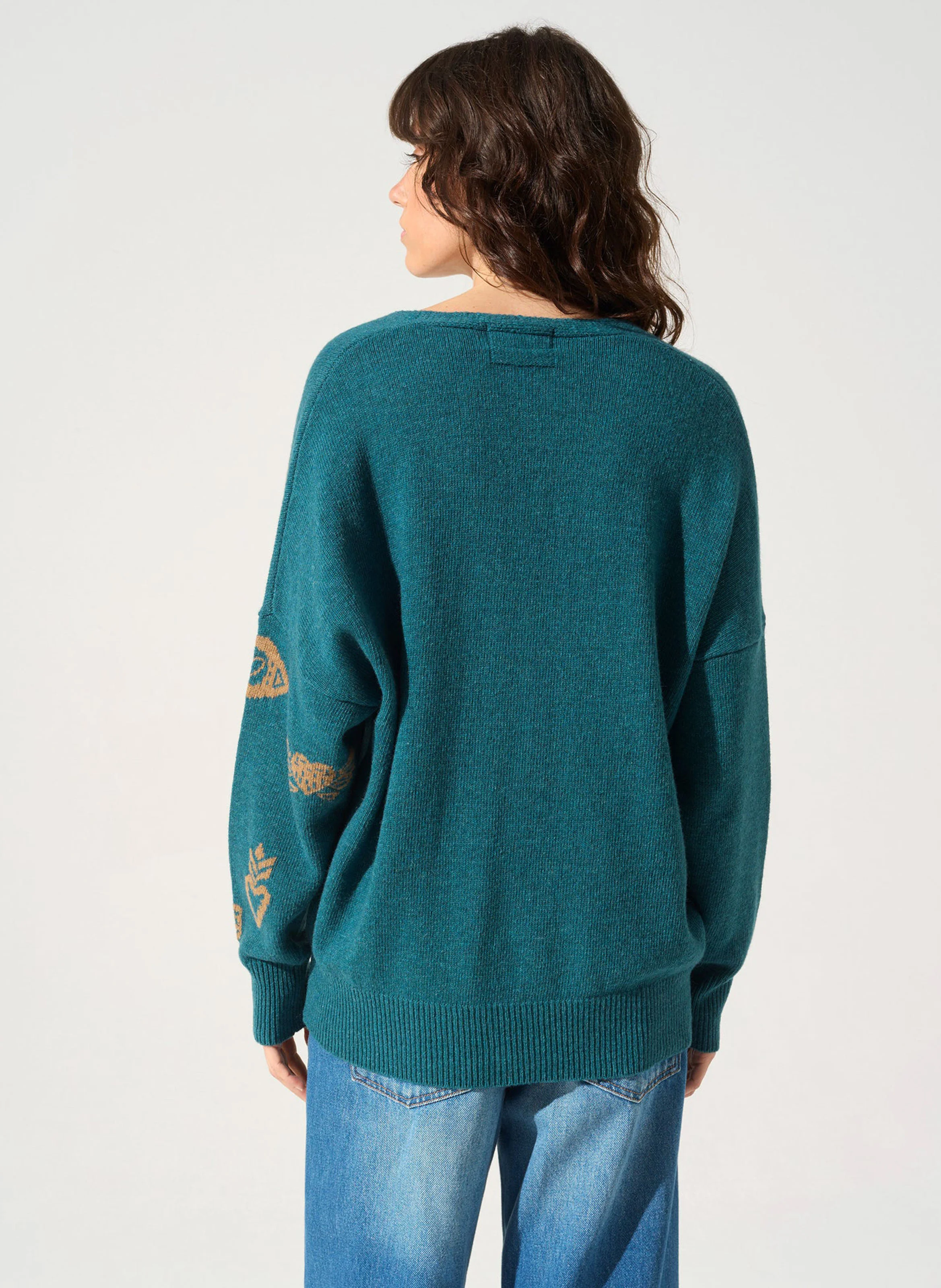 MIRZA - Cardigan col v à imprimé en laine mélangée| Rouge
