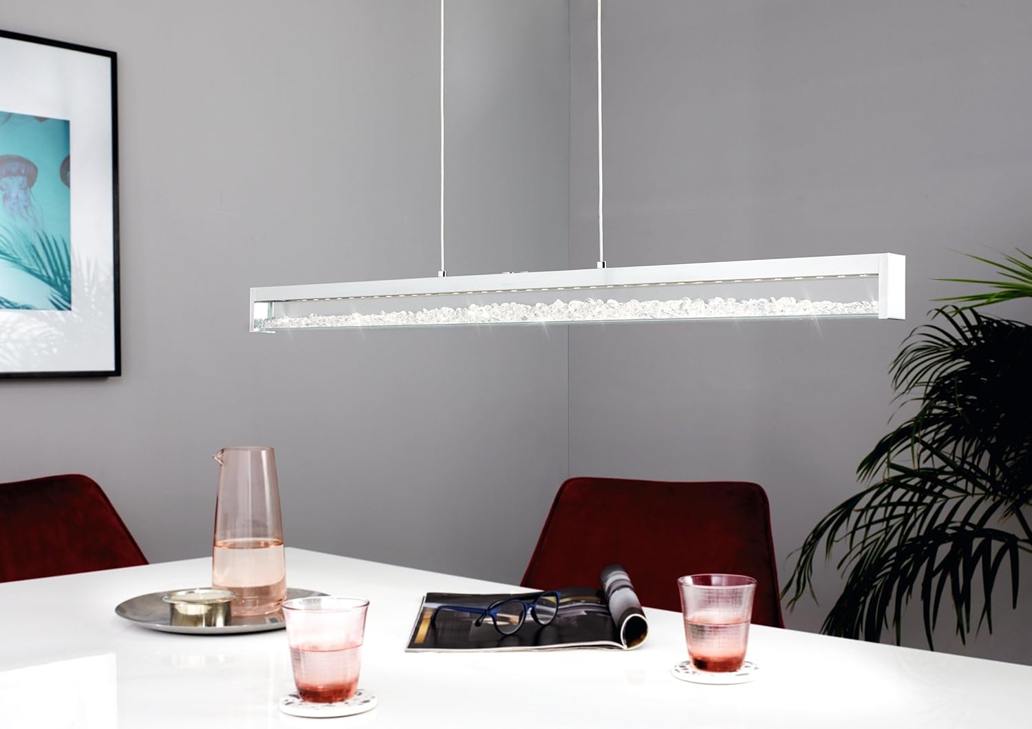 EGLO LED Kristall Pendellampe Cardito 1, 1 flammige Pendelleuchte, Hängeleuchte aus Metall in Chrom, Glas Kristalle klar, touch dimmbar, Weißtöne einstellbar