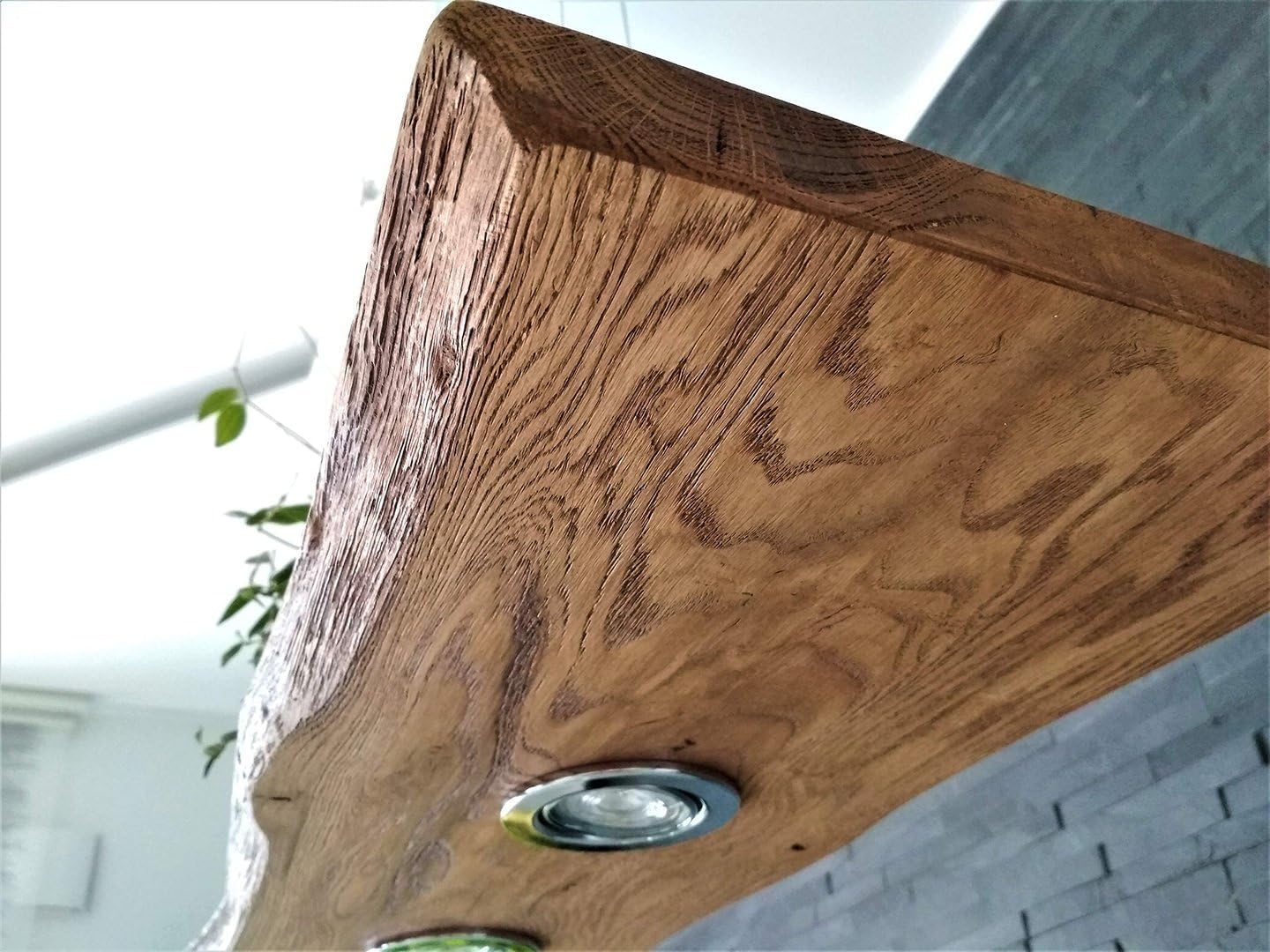 MAYA Esstischlampe Pendelleuchte Unikat Holz Hängelampe Hängeleuchte Led Vintage Set Leuchte Lampe Eiche dunkel geölt Massiv mit Baumkante (80cm) …