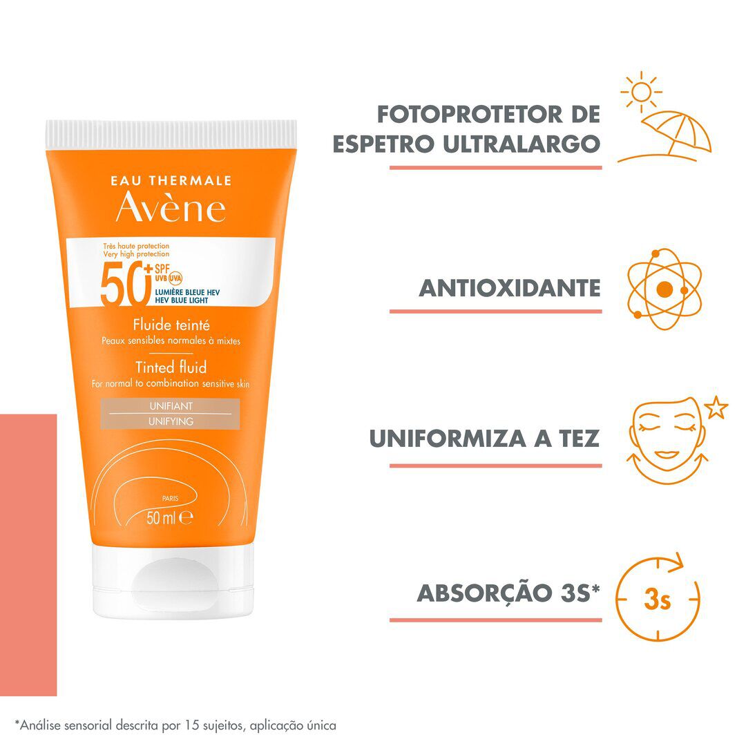 AVENE  Protetor Solar Fluido 50+ com cor SPF50 - 50ml