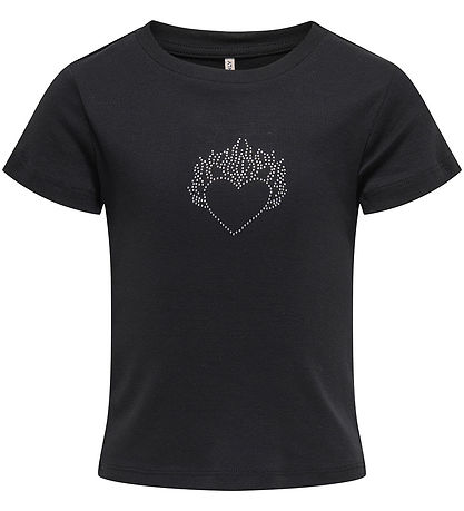 Kids Only T-Shirt - KogKira - Schwarz/Herz m. Glitzerstein