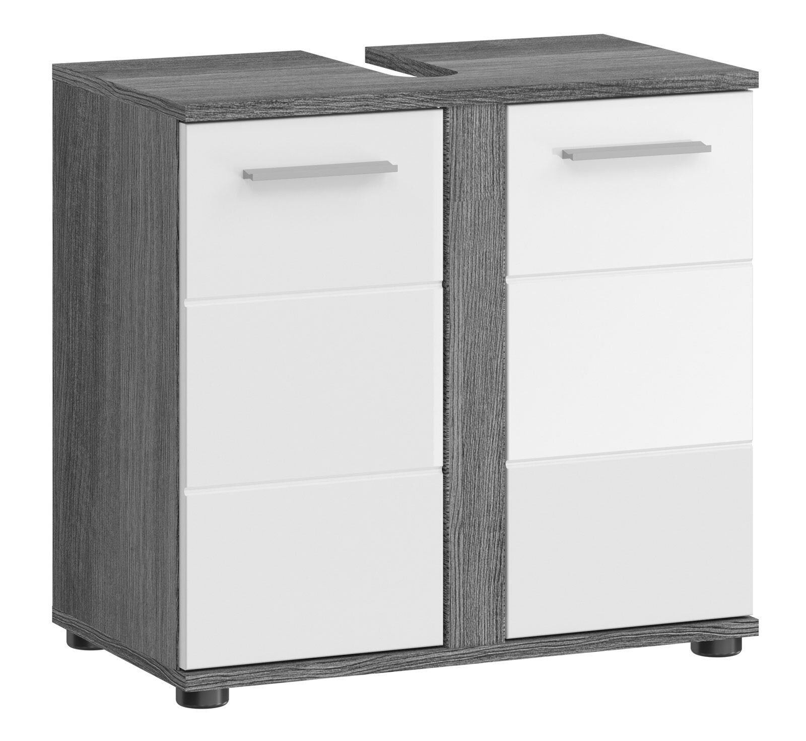 Waschbeckenunterschrank Blake Rauchsilber/Weiß Hochglanz 60x57x34 cm