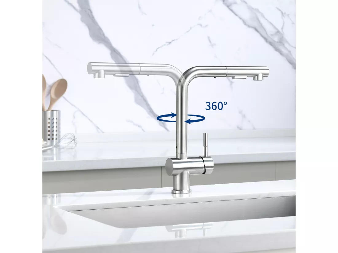 2PCS Cecipa max Robinet Cuisine Extractible - Mitigeur de Evier 2 modes de pulvérisat - rotatif à 360° - Brossé,EU Modèle
