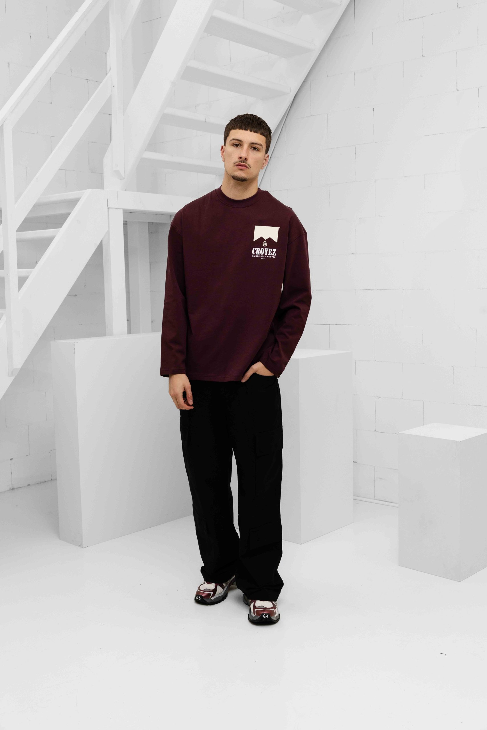 Croyez Maison Fumes Longsleeve T-Shirt Heren Donkerrood