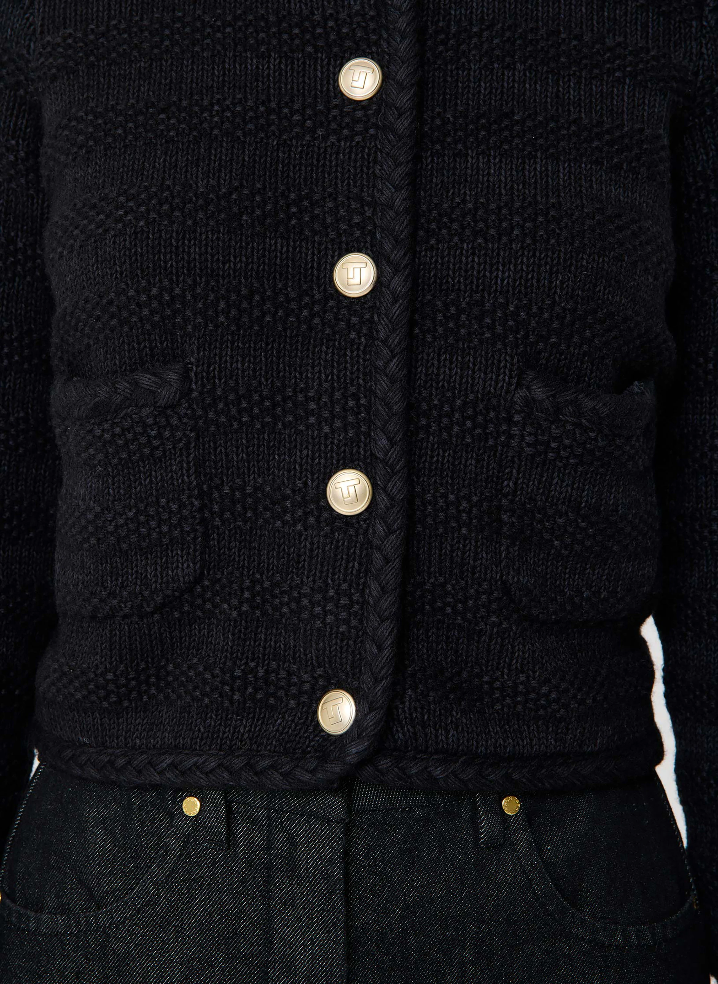 GIUDA - Cardigan court boutonné en maille| Bleu