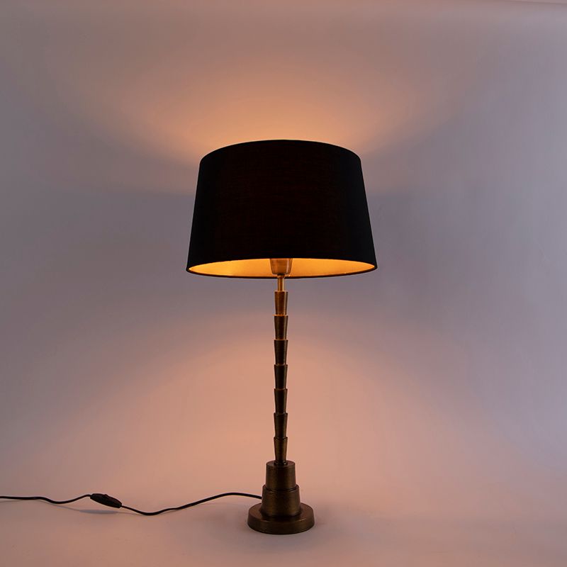 Art deco tafellamp brons met katoenen kap zwart 35 cm - Pisos
