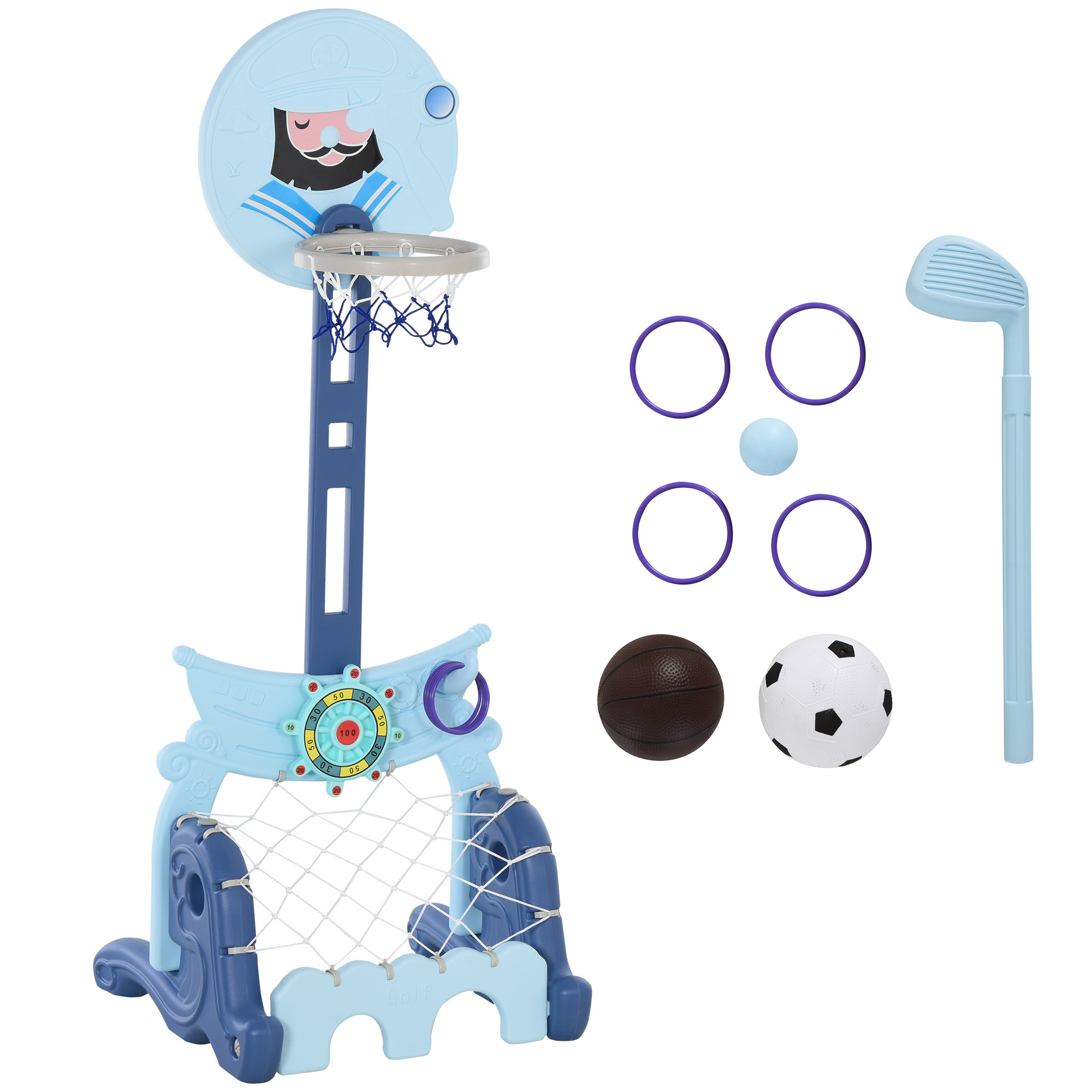Conjunto esportivo azul HOMCOM com suporte 4 em 1 para crianças