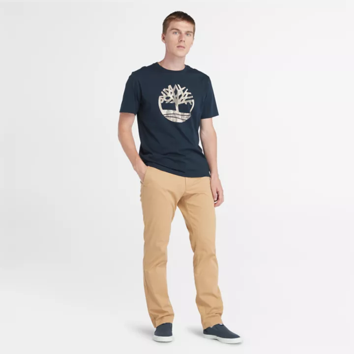 Pantalon chino en sergé extensible pour homme en marron clair