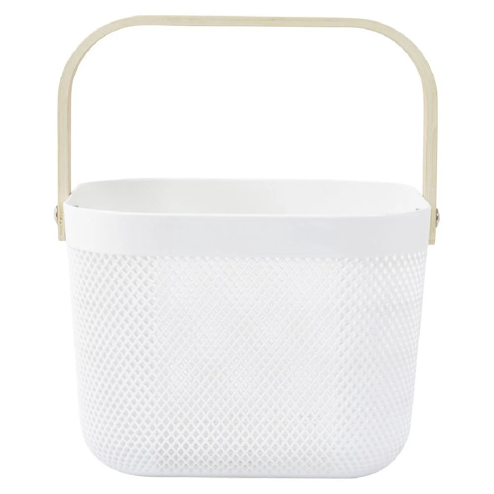Panier plastique avec anse blanc et naturel - L24 x l24 x H18 cm