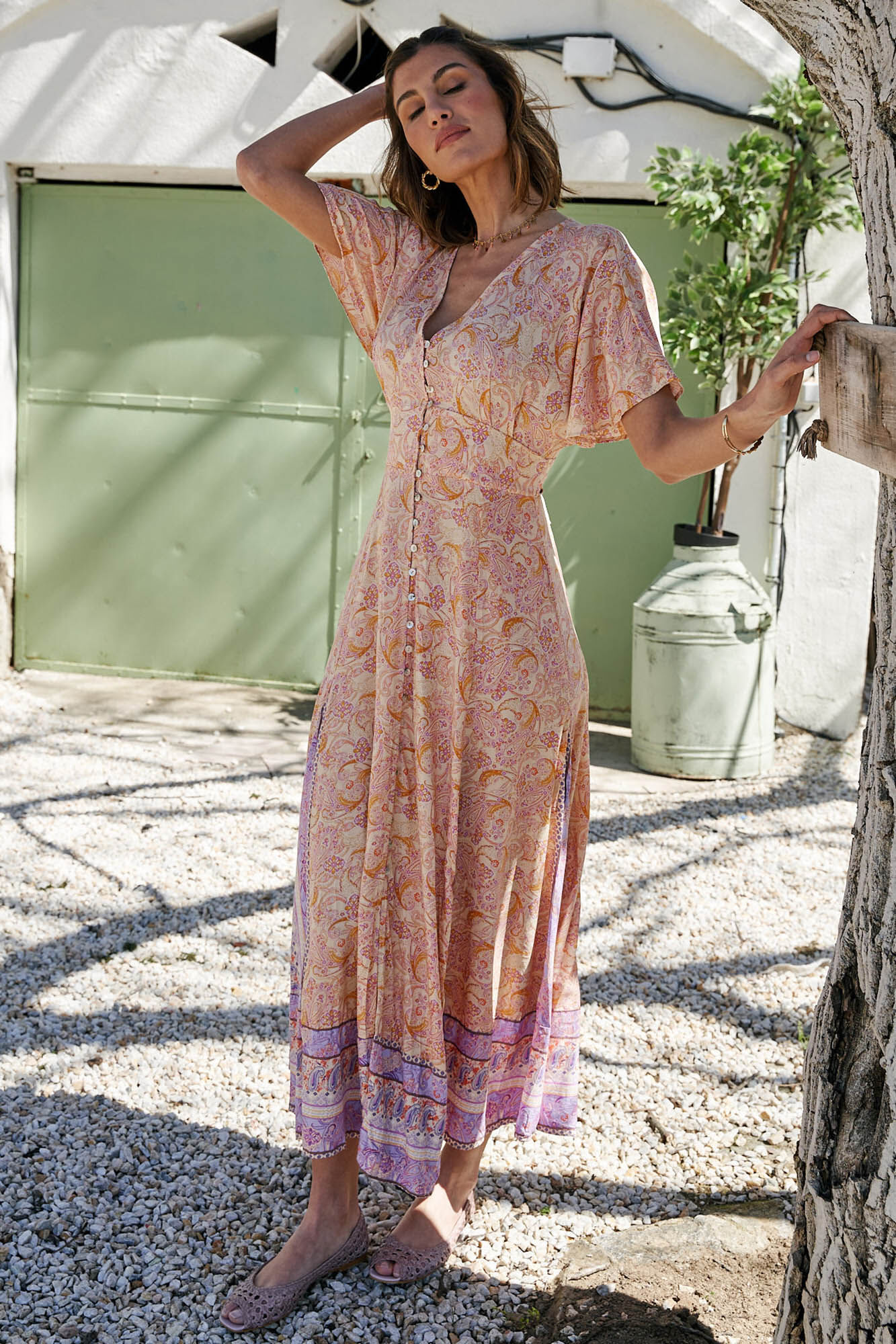 Vestido com botões Agustina - Amarelo