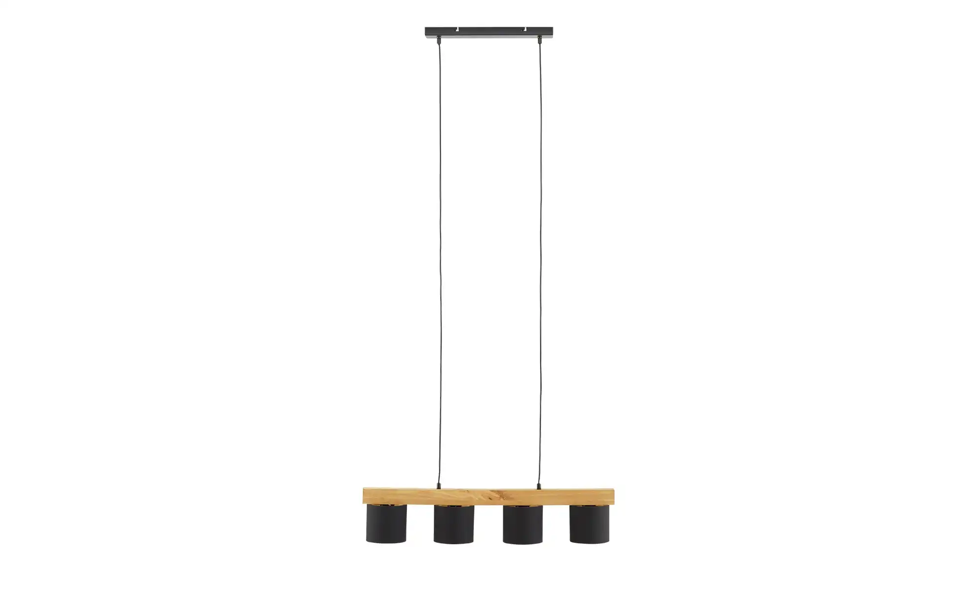 Trio Pendelleuchte, 4-flammig, Holz/ Stoffschirm schwarz/goldfarben