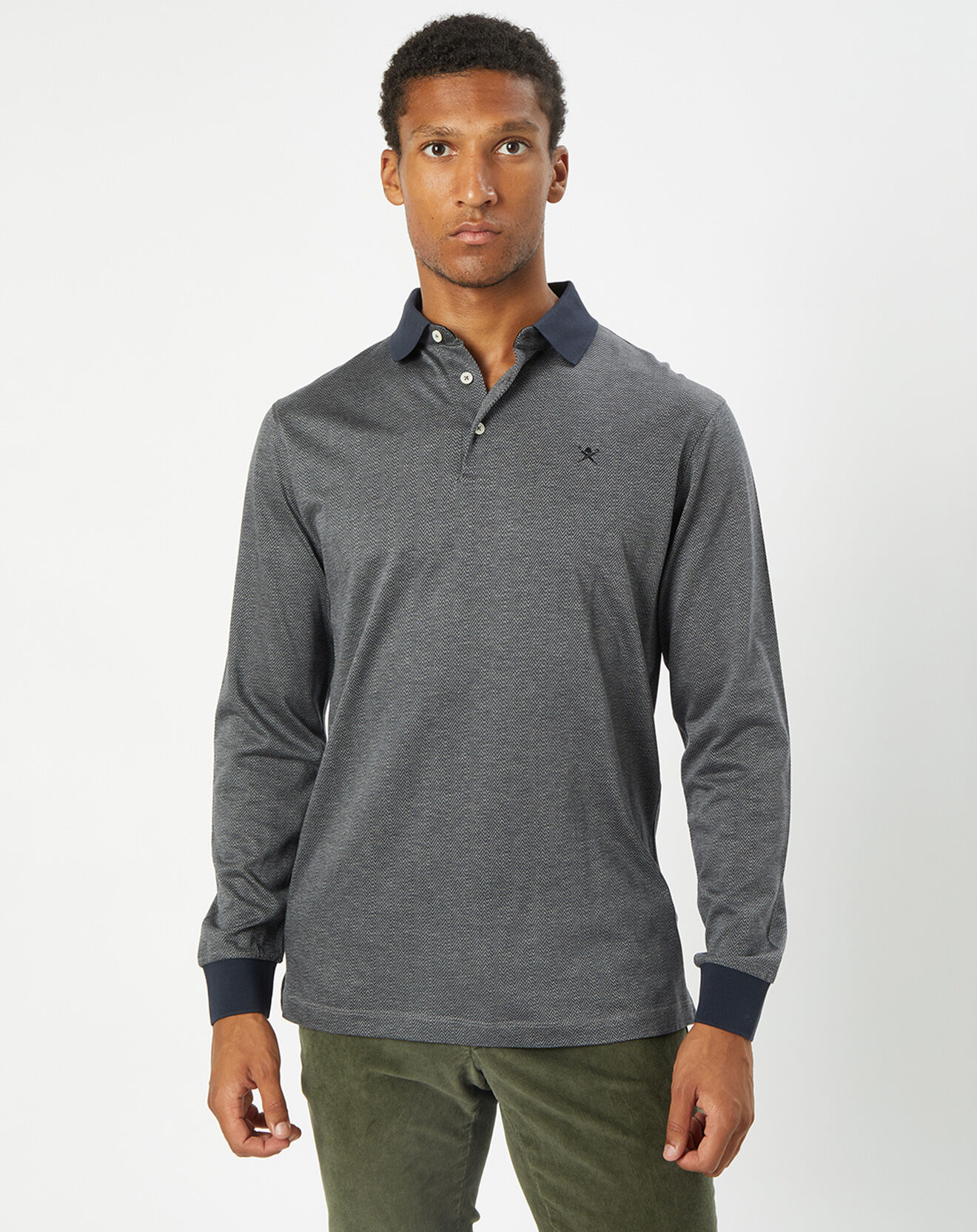 Hackett London Polo Classic Fit à Chevron Mercerise gris moyen/bleu marine