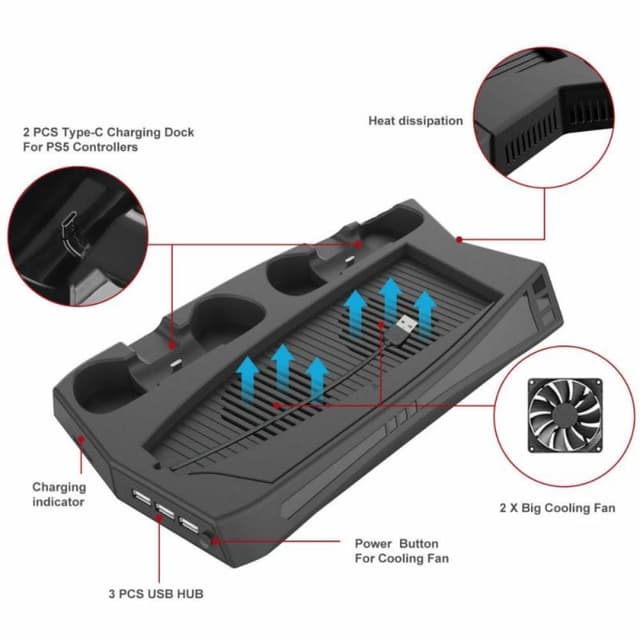 Sony Playstation 5 UHD/DE Opladningsstativ Køleventilatorcontrolleroplader