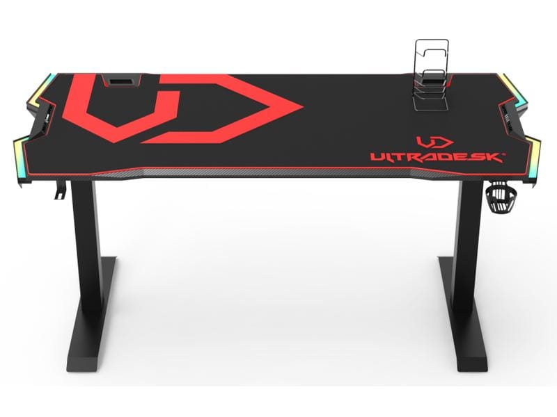 Ultradesk Gaming Tisch Force Rot Gaming-Tisch mit RGB-LED-PRISMATIC Beleuchtung