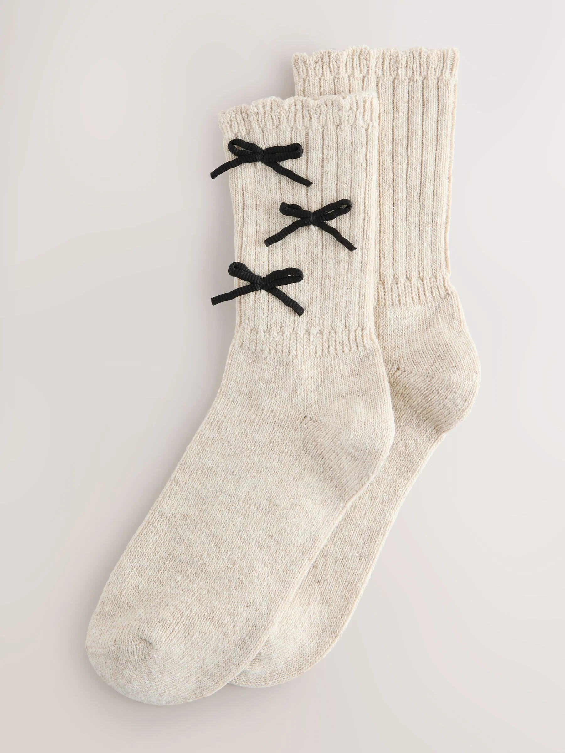 Neutral/Black 3D Bows - Warm Handle Ankle Sock 1 Pack
