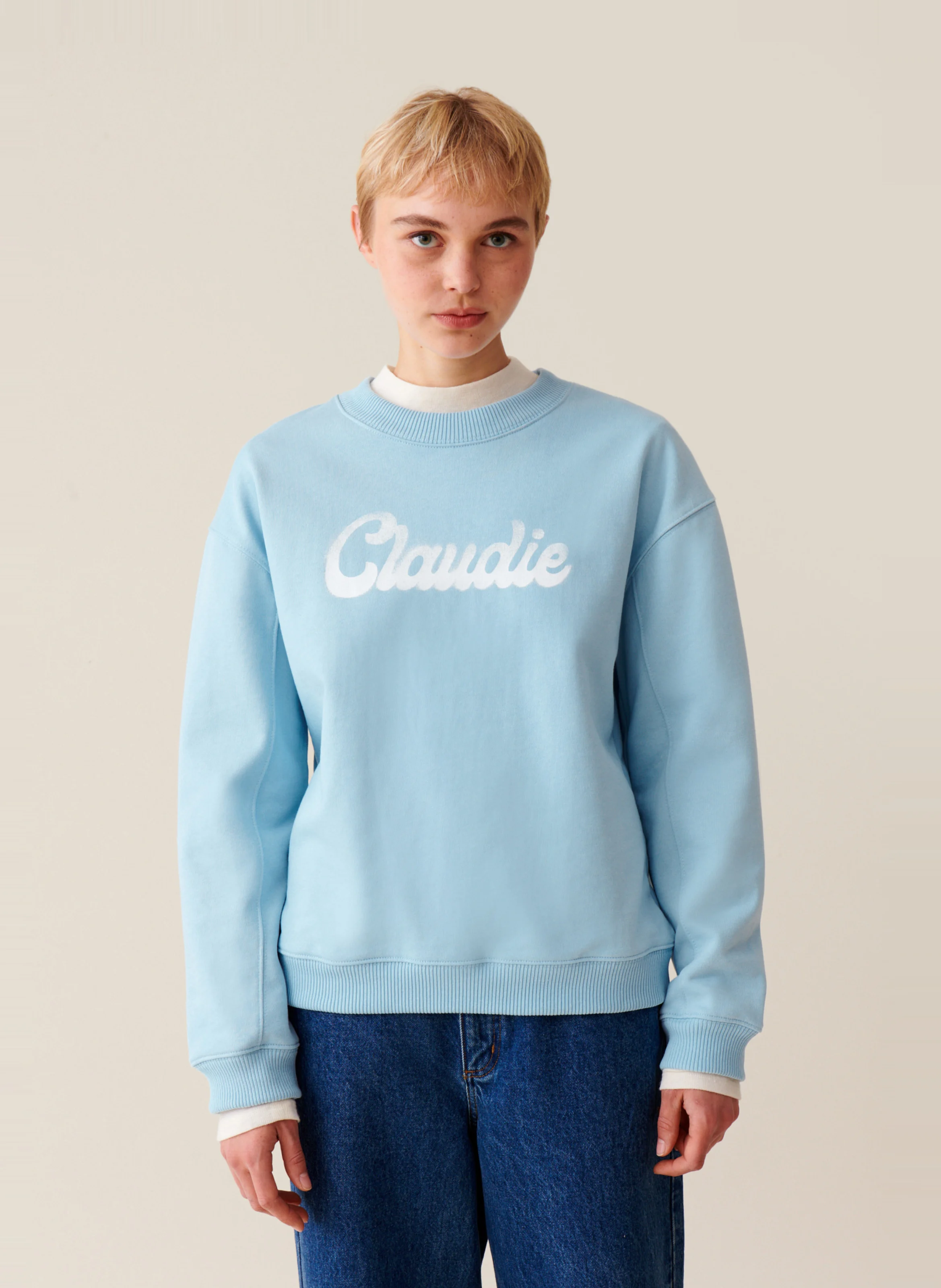 Sweatshirt ample imprimé en coton | Bleu