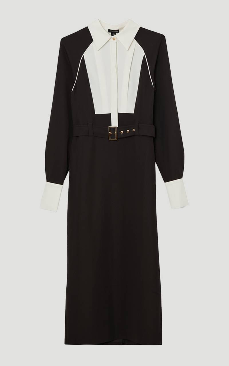 KarenMillen Robe Maxi Tissée à Col en Sergé Grande Taille