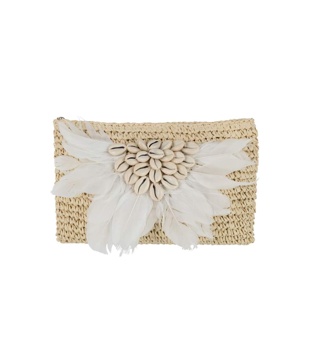 Paris Prix - Pochette Déco Coquillages & Plumes manel 30cm Naturel