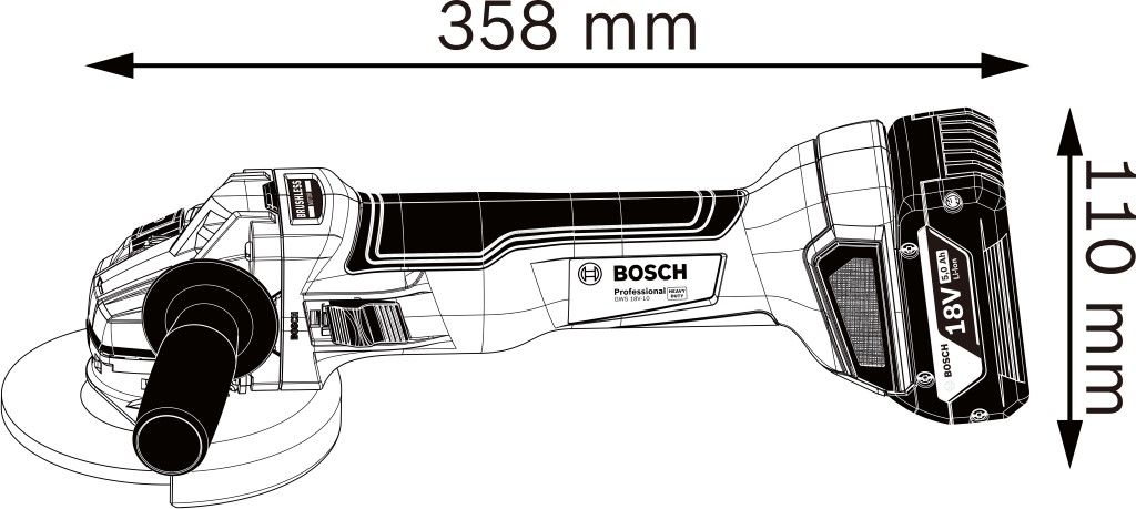 Bosch GWS 18V-10 18V Li-ion accu haakse haakse slijper set (2x 4,0Ah) in L-Boxx - 06019J4007