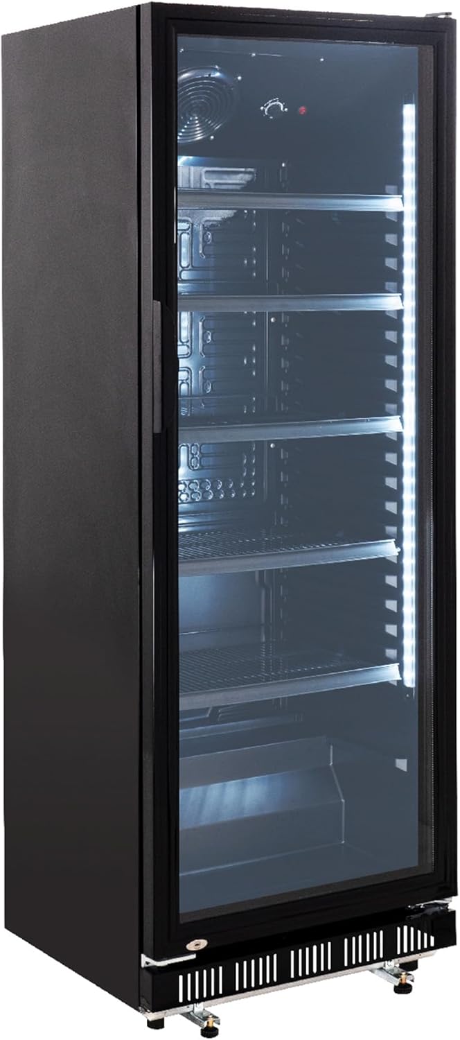 Getränkekühlschrank GKS-360 I 360 L Getränkekühlschrank mit Glastür & LED I Flaschenkühlschrank abschließbar I Bierkühlschrank 0 bis +8 °C