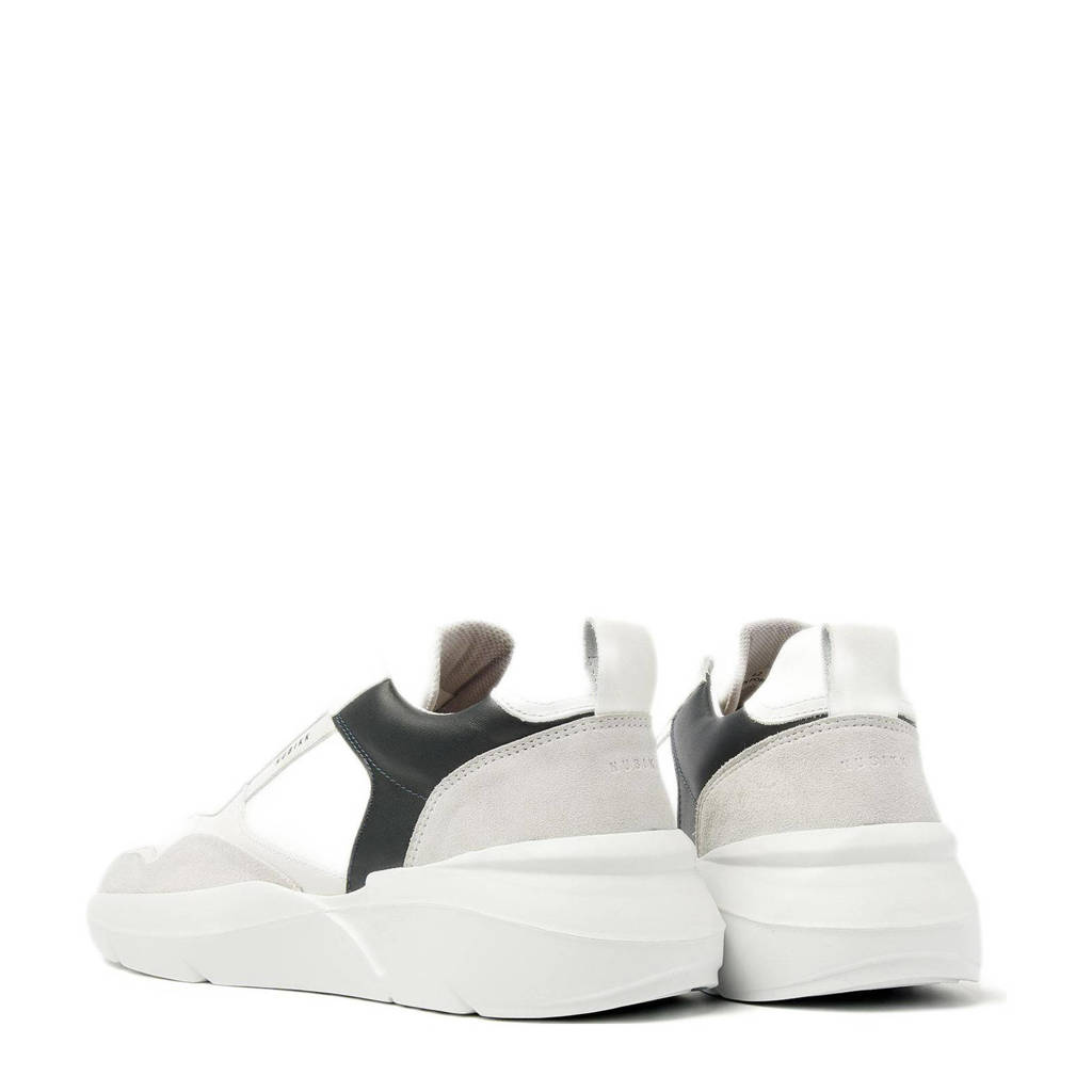 Nubikk leren sneakers wit/donkerblauw