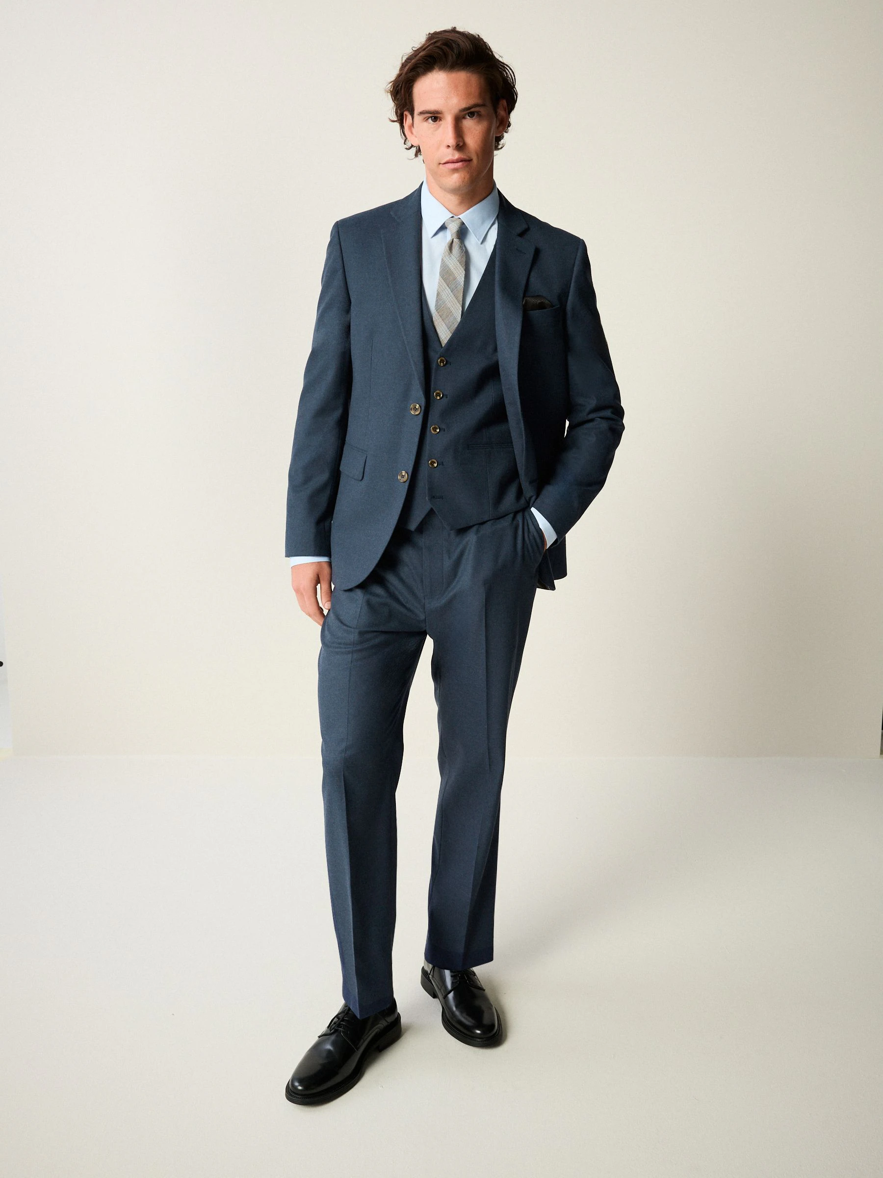 Blauw - Slim Fit Textured Flannel Suit Waistcoat