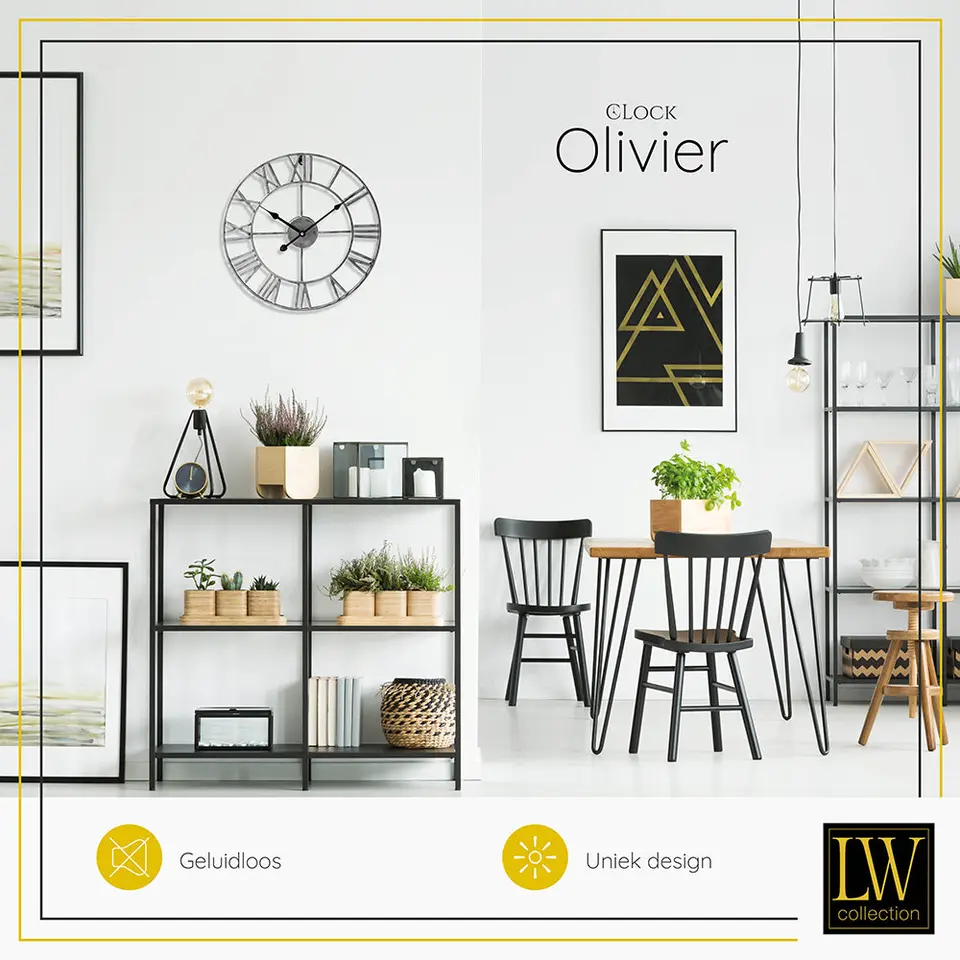 LW Collection Wandklok Olivier zilver 40cm