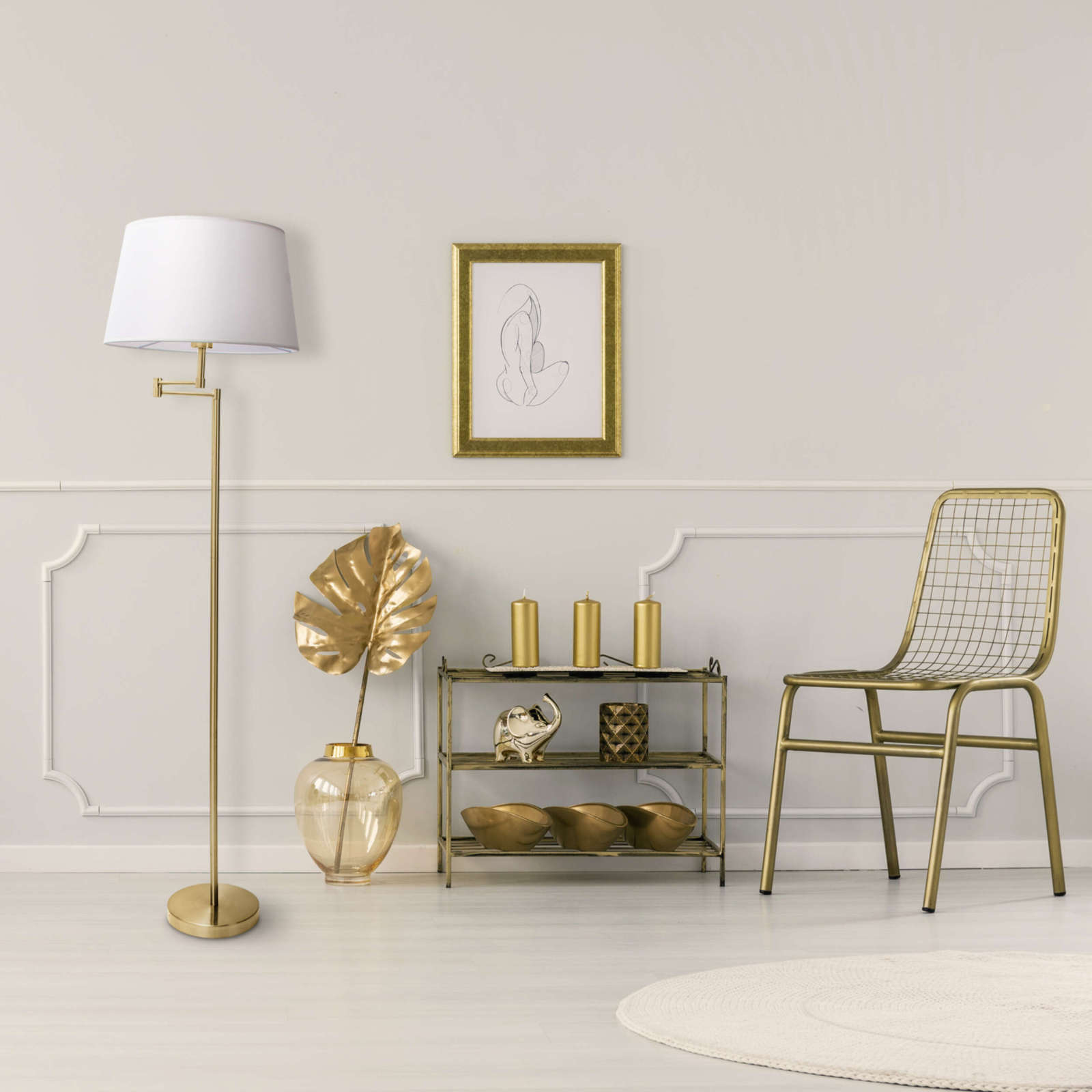 Stehleuchte - messingfarben-beige -158 cm