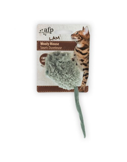 All For Paws Lam Wooly Mouse Lamswol Met Piep - Kattenspeelgoed - 7x7x3 cm Assorti