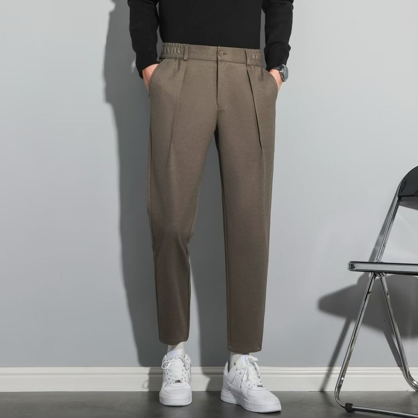 jaywoon - Mid Rise Plain Cropped Tapered Dress Pants