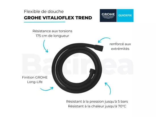 Flexible de douche GROHE VitalioFlex Trend 1750 mm noir mat