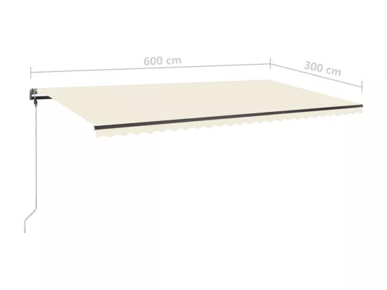 Auvent manuel rétractable avec LED 600x300 cm Crème
