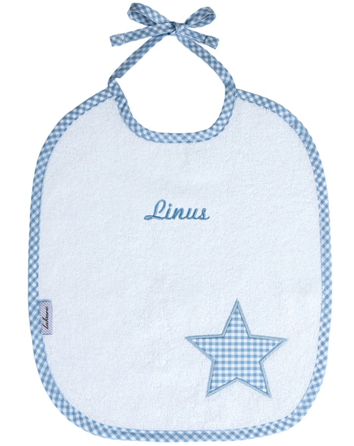 Personalisiertes Lätzchen STERN hellblau (Stickfarbe: apfelgrün)