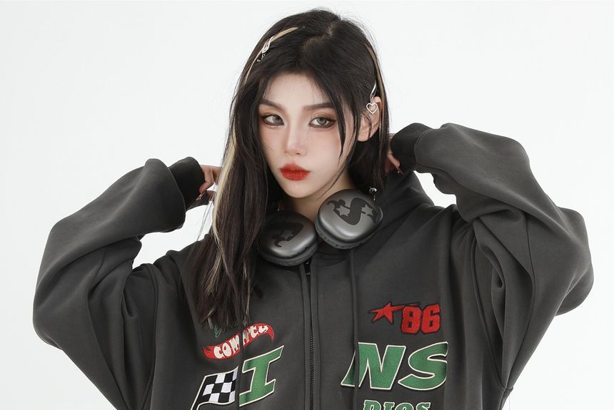 Banash - Oversized hoodie met geborduurde letters en rits