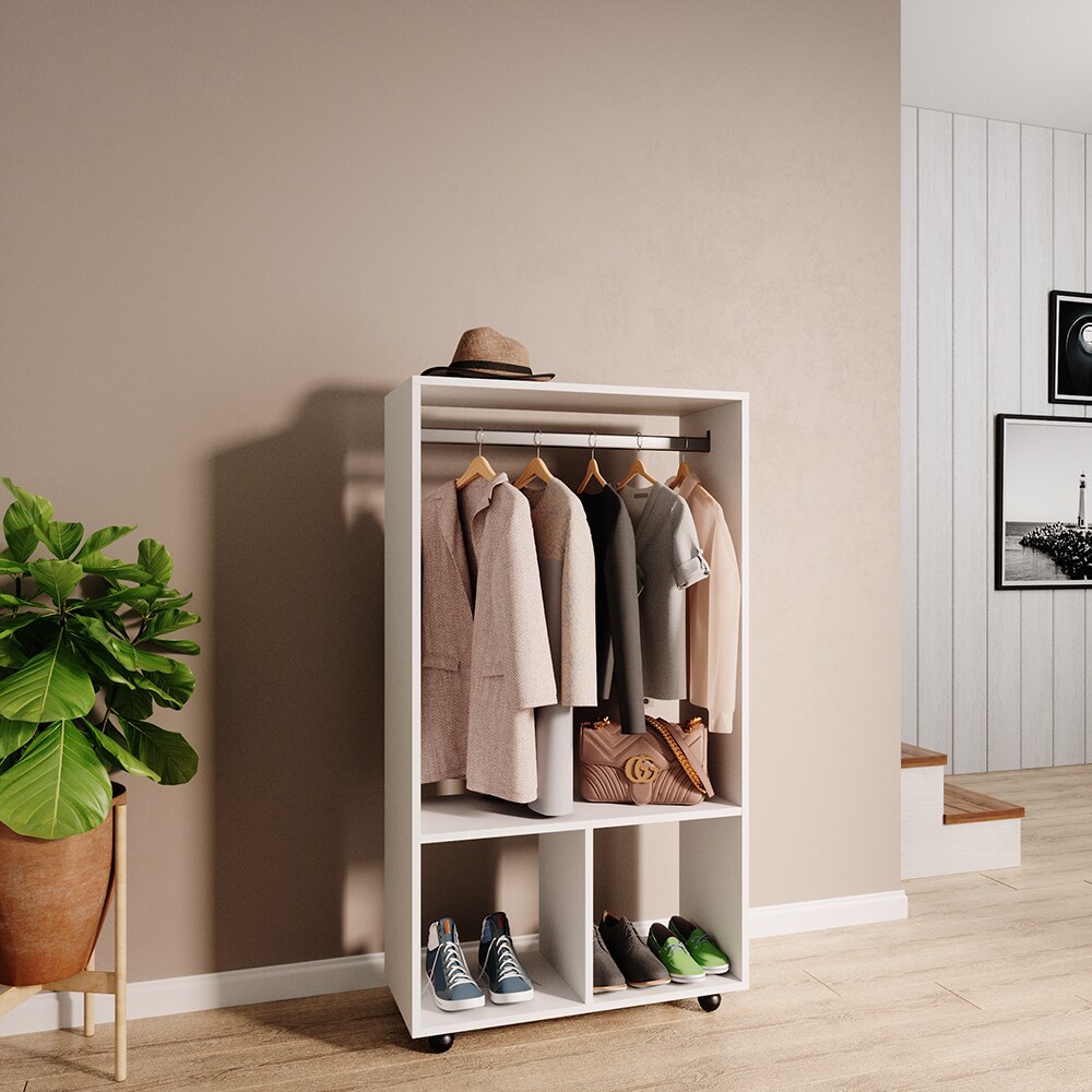 Vicco Garderobe Kleiderschrank Kleiderstange Sydney Weiß rollbar offen Fach