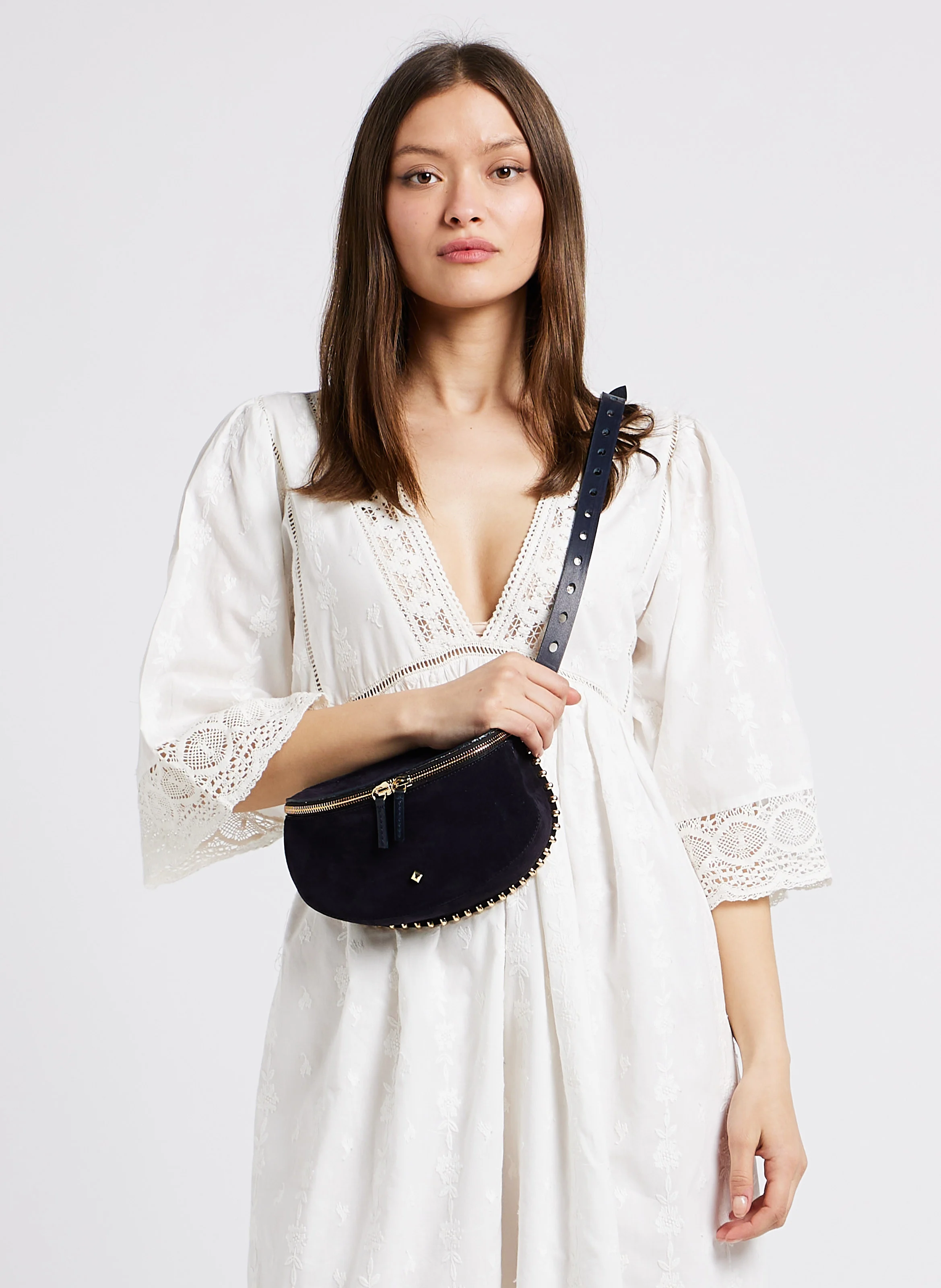 LA LILI ROCK - Sac bandoulière en cuir velours | Bleu