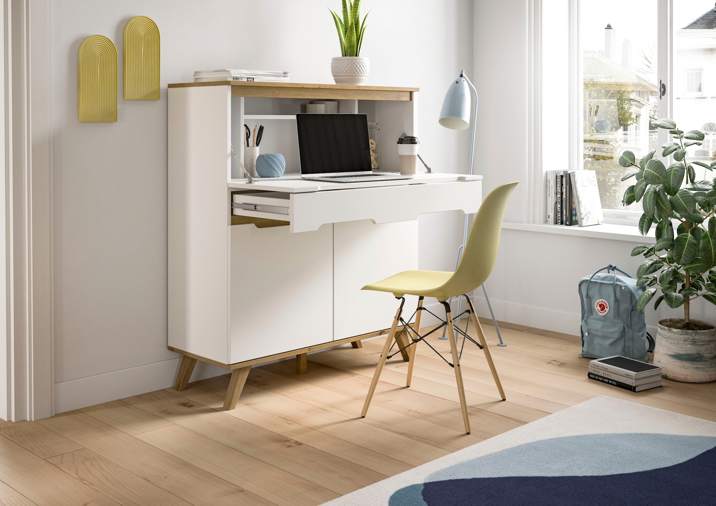 Home affaire Sekretär »Alesund, Höhe 118cm, 2 Türen, 1 Schubkasten,konischer Fuss, Scandi-Look« Anrichte, Schrank, Kommode, Midischrank, Wohnmöbel, Wohnzimmer