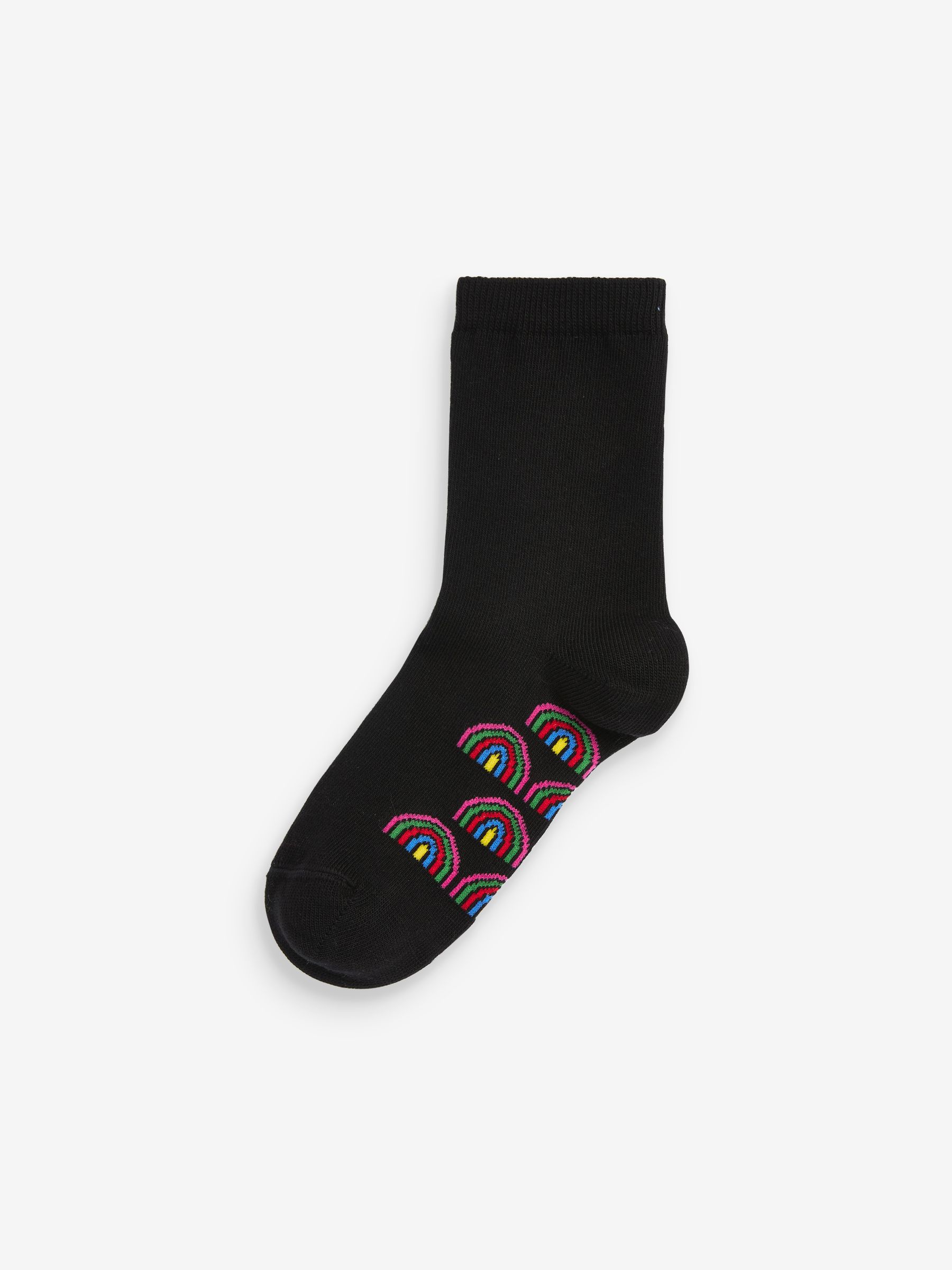 Zwart met regenboogkleuren - Set van 5 paar enkelsokken met voetbed en katoengehalte