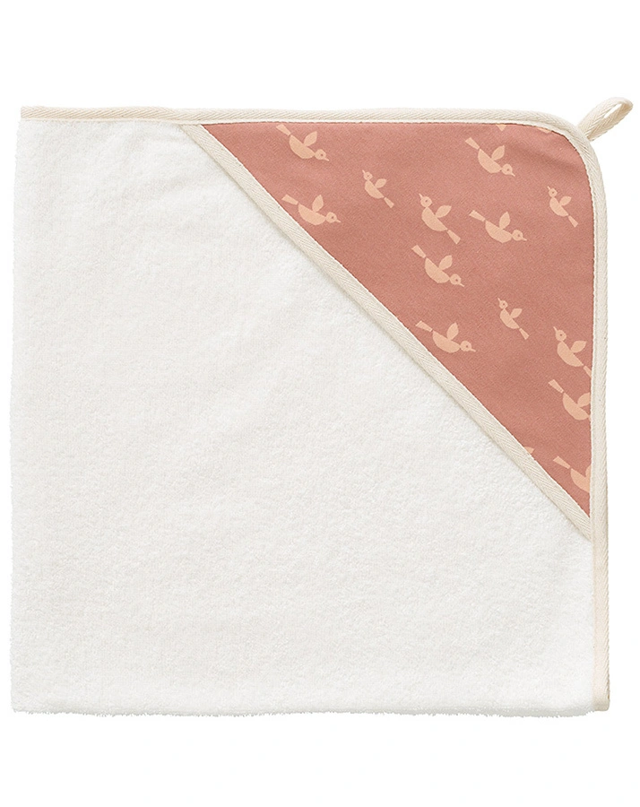 Kapuzen-Badetuch BIRDS (75x75) in weiß/altrosa