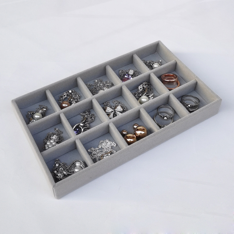 (21x12x2.5cm) Velour Schmuckschatulle Aufbewahrungsbox Organizer für Ringe / Ohrringe / Armbänder - Style 1 / Grau
