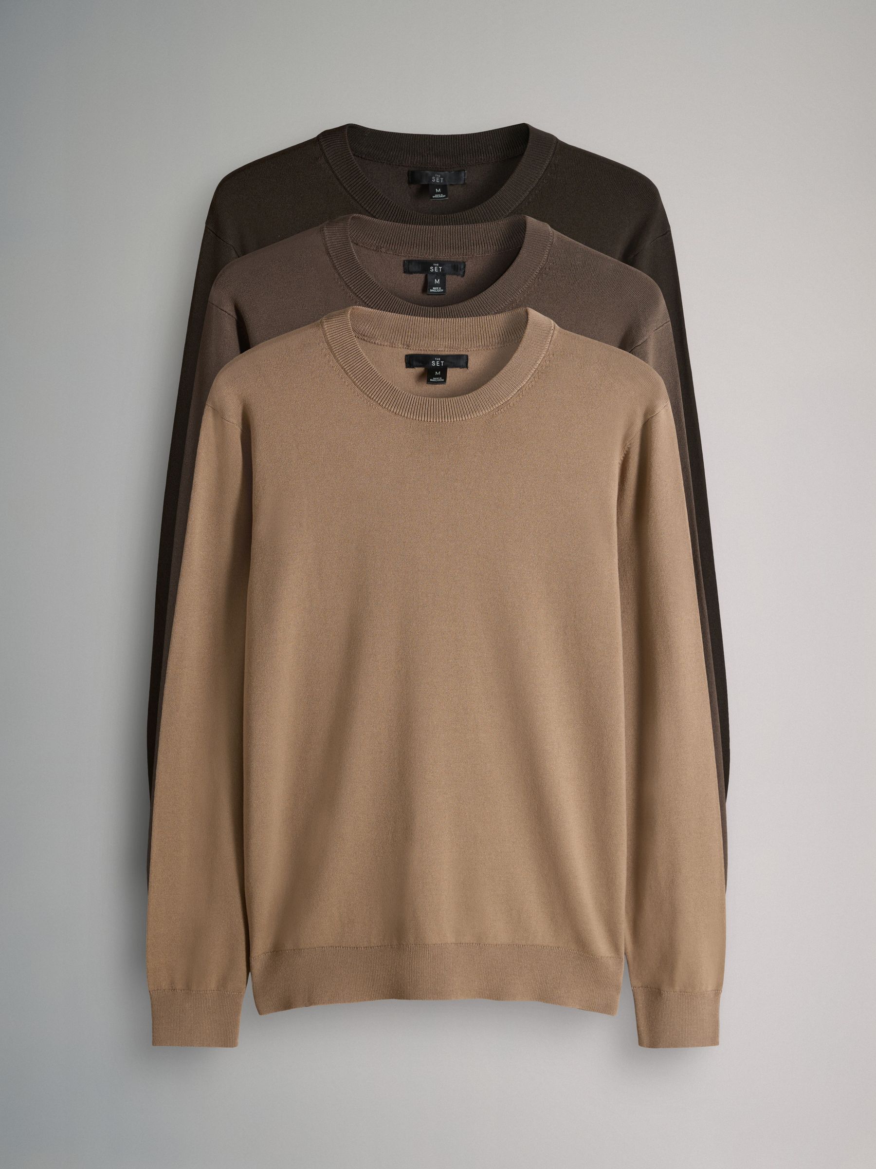 The Set 3 Pack Long Sleeve Knitted Crew Jumpers