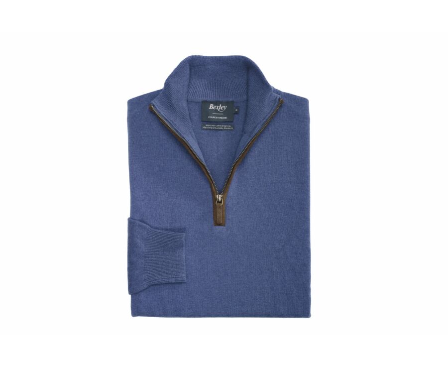 Pull col zippé homme laine Bleu Pétrole - KEITHY