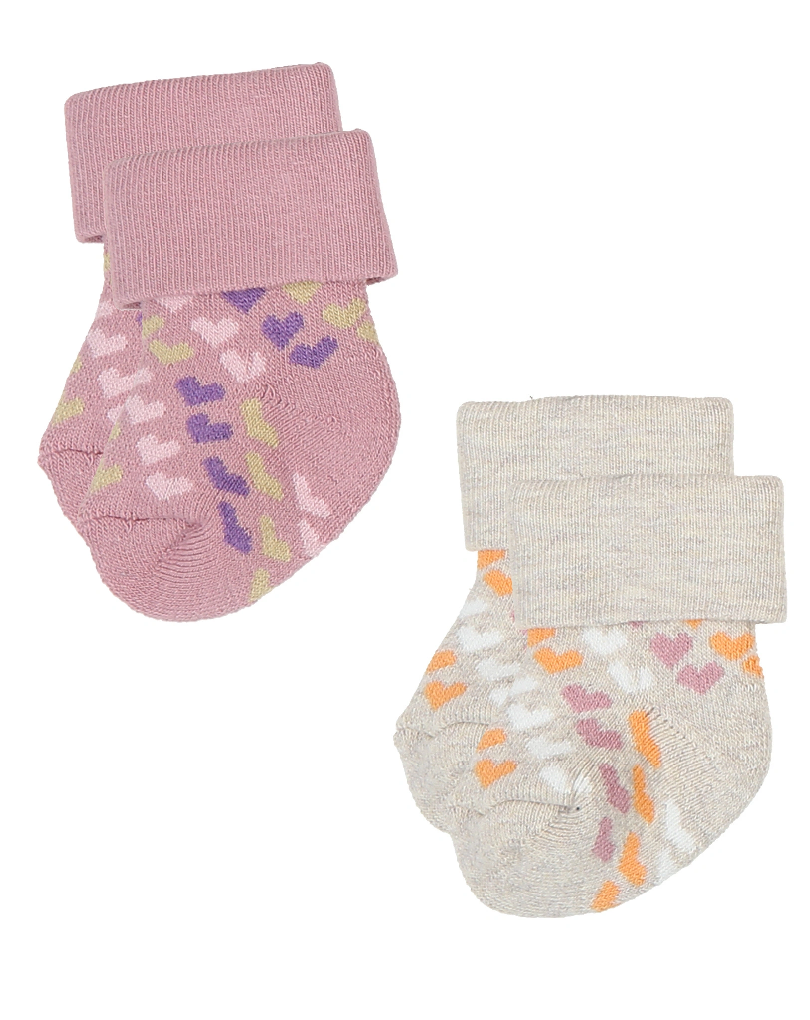Erstlingssöckchen SCHAF/HERZEN/RINGEL 6er-Pack in rosenrauch/dunkelbeige