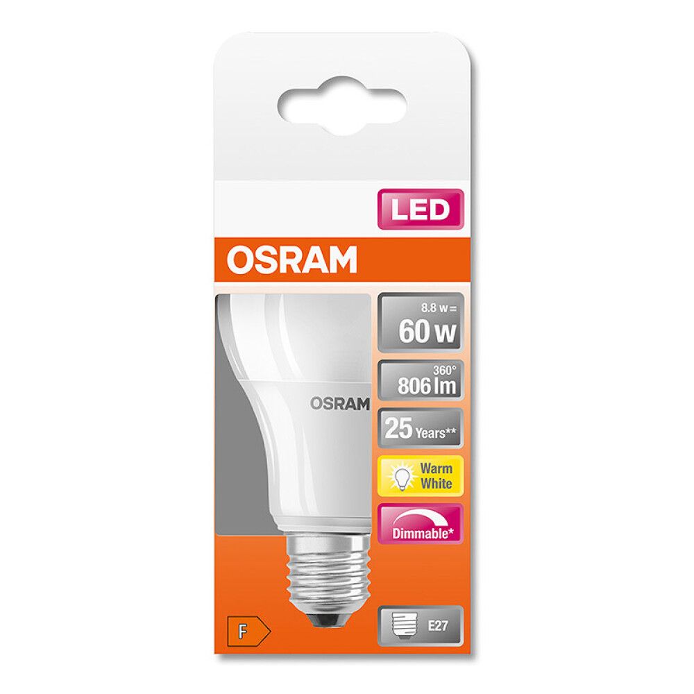 LYSPÆRE OSRAM LED MATT DIMBAR E27 806LM 8,8W
