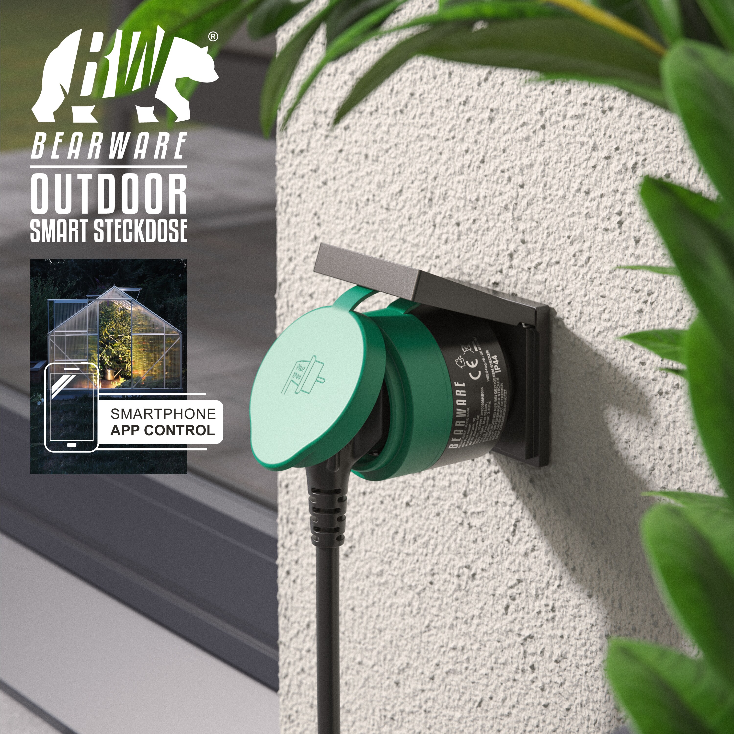 BEARWARE Wlan Steckdose Outdoor - Sprachsteuerung via Alexa oder Google Home - 2,4 Ghz WiFi - 3600 W - Smart Plug WiFi Steuerung per App Smart Life