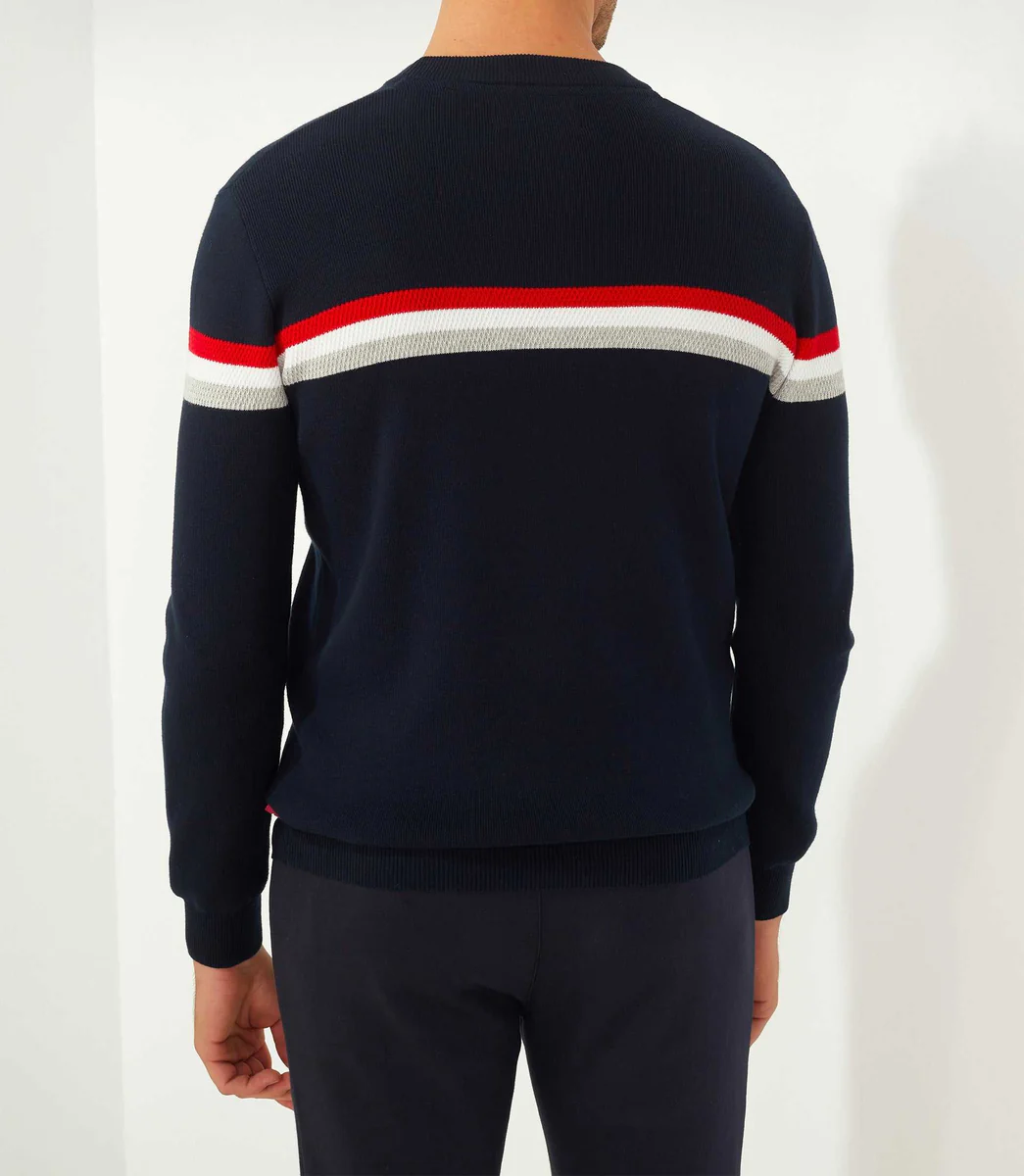 Pull col rond marine 