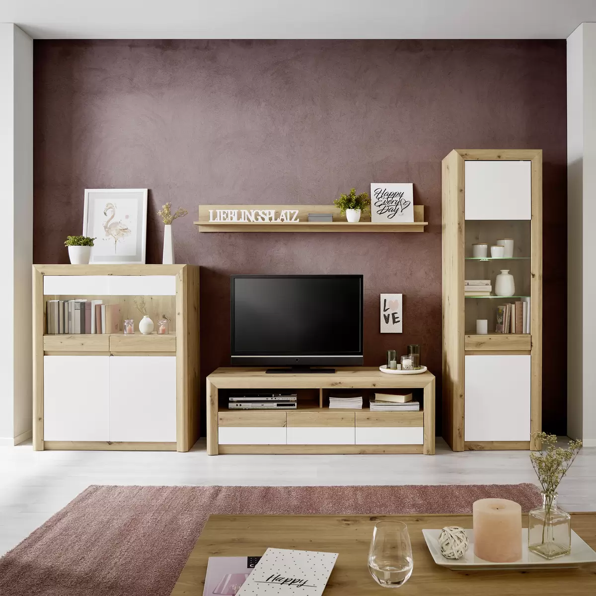 Vitrine Kashmir weiss,Artisan Eiche